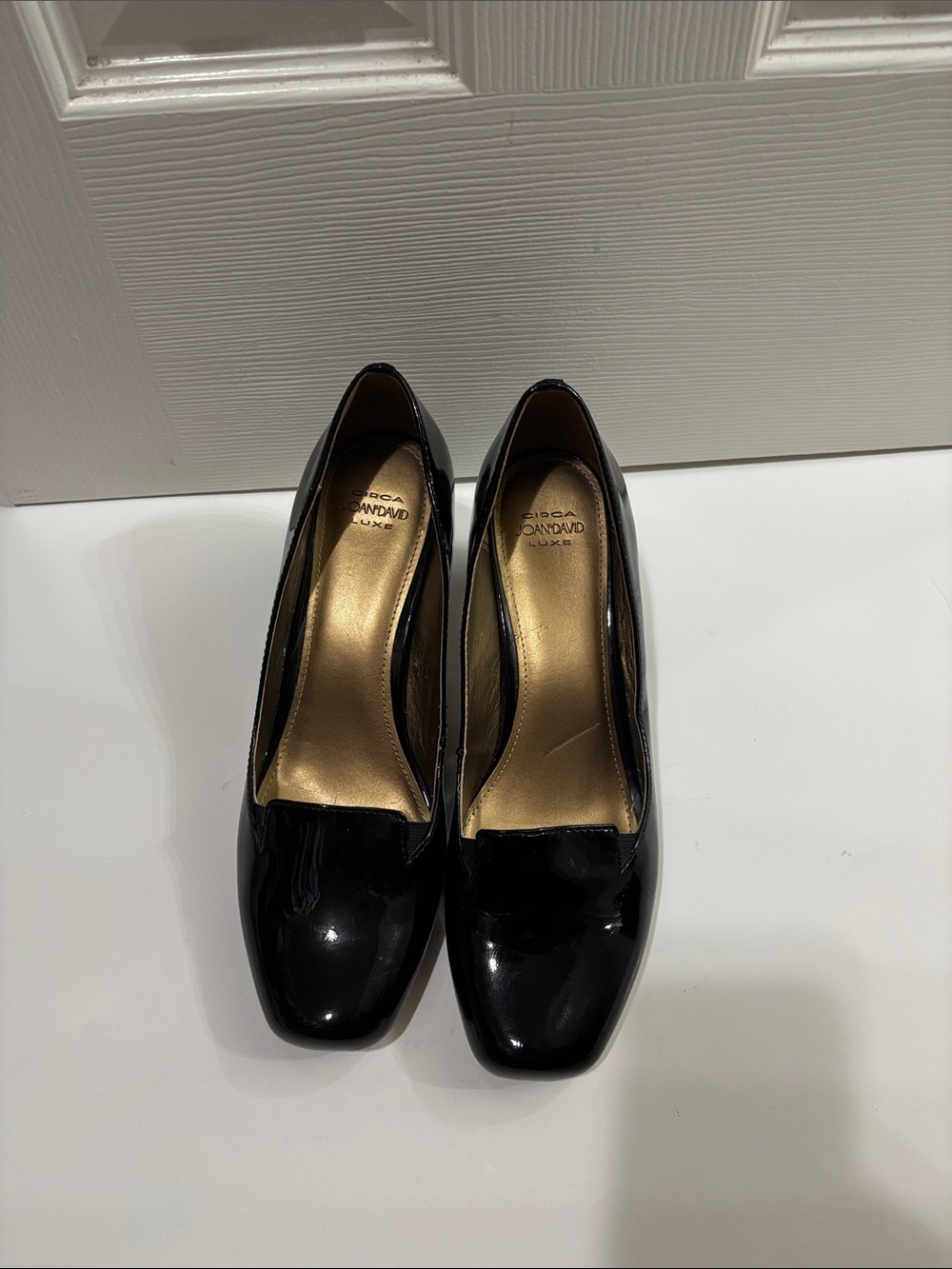 Black Patent Leather Square-Toe Heels - Elegant Work Pumps